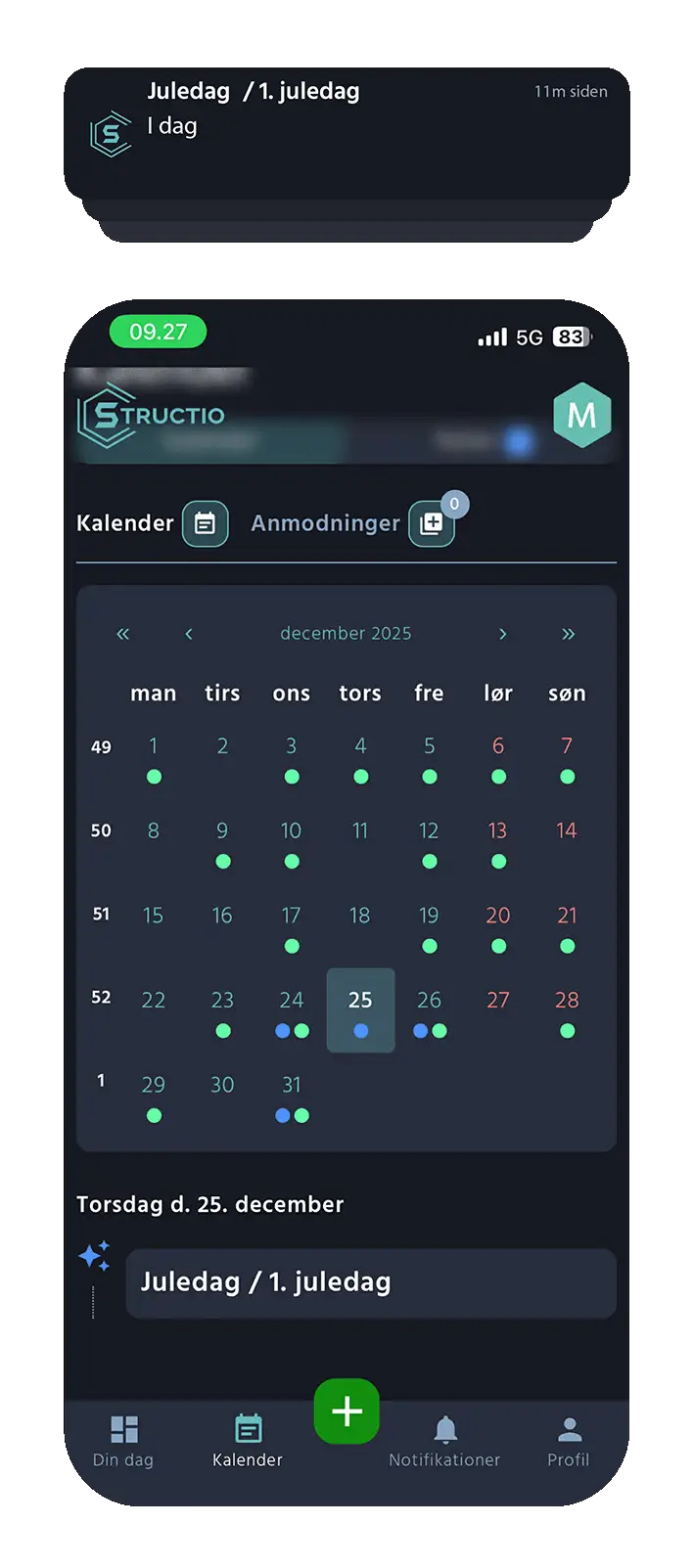 Kalender med notifikationer og samlet overblik